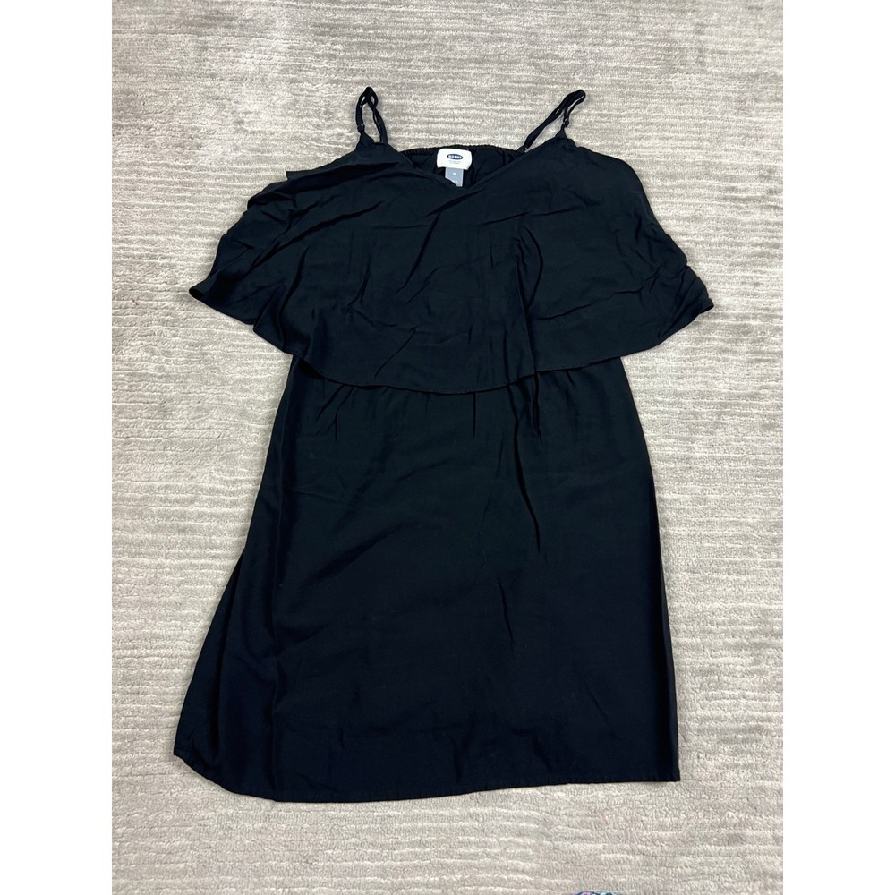 Old Navy Dress Womens Medium‎ Black Flounce Mini Adjustable Straps Rayon Casual